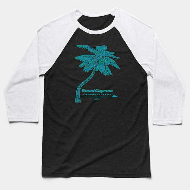 Grand Cayman, Cayman Islands, Palm Tree with Boat Baseball T-Shirt by jcombs